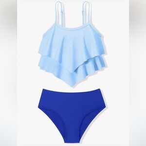 Girls Swimsuit 2 Piece Bikini Set Tiered Ruffled Bathing Suit Adjustable Straps